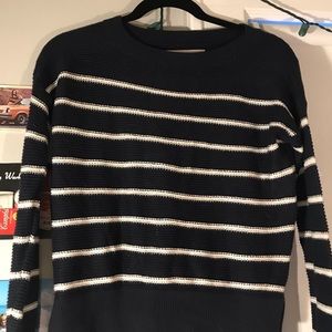 Loft Navy Blue and White Striped Sweater